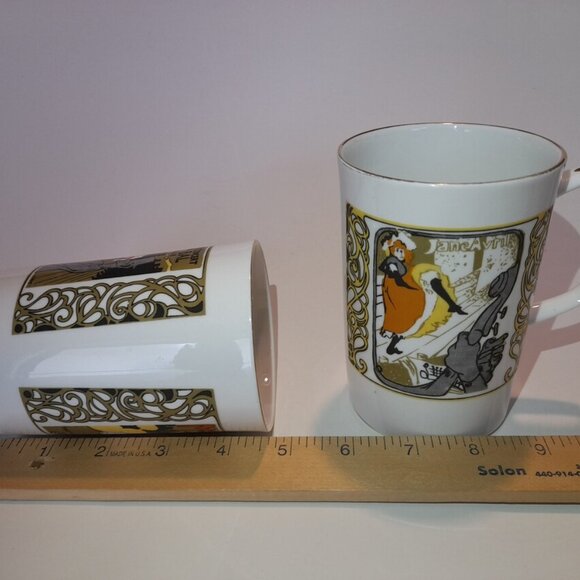 Vintage Art Nouveau Mugs Moulin Rouge Toulouse Lautrec Set of 2 - Picture 8 of 10